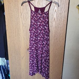 SO Purple Floral Pattern Knee Length Swing Dress, Sz L